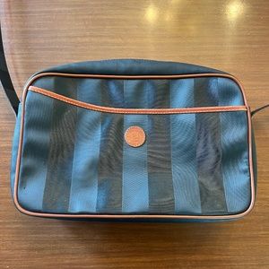 Vintage FENDI Black Pequin Shoulder Bag Black and Tan